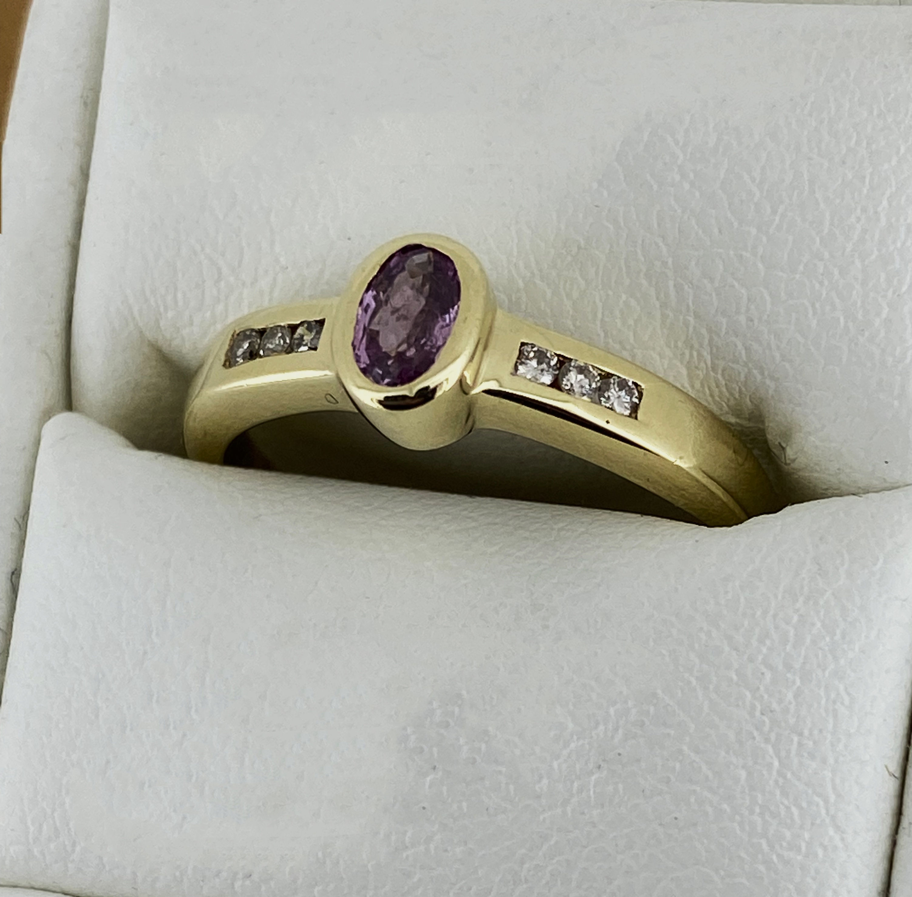 Amethyst - February Birthstone - Bezel Set Diamond Dress Ring in 9K Yellow Gold