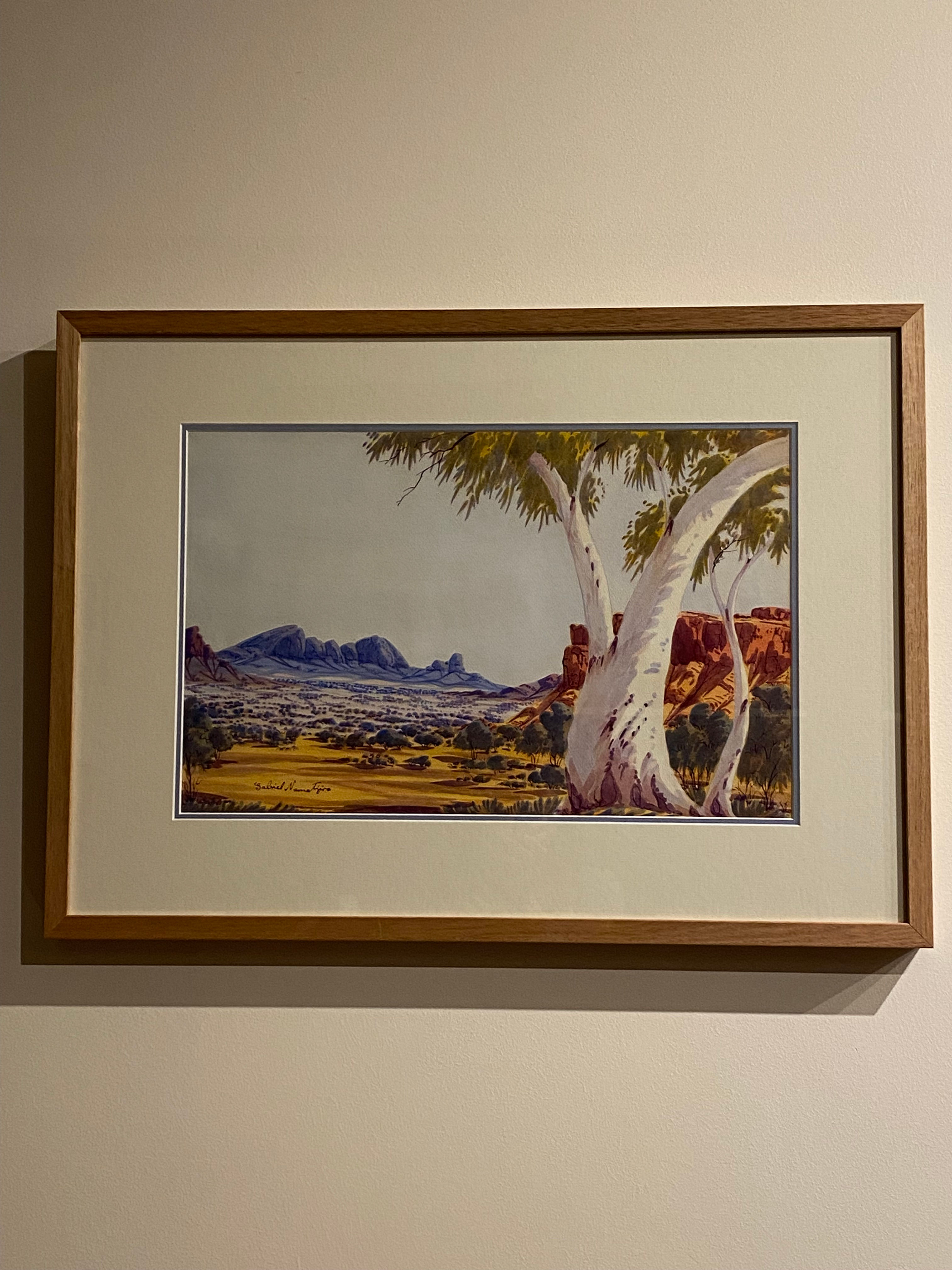 Rare Gabriel Namatjira Central Australian Landscape Watercolour Painting, 1962.