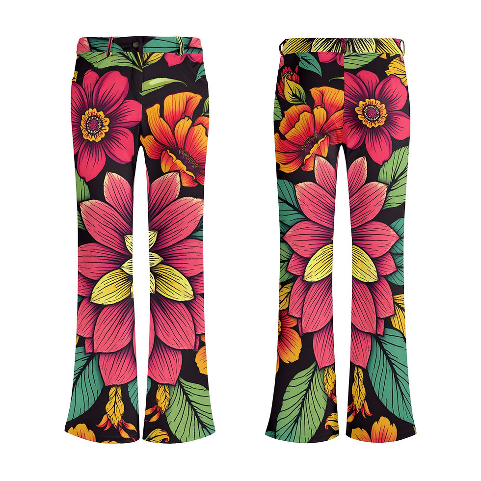 Thumbnail: Retro Bloom Flared Pants – Vibrant 70s-Inspired Floral Revival