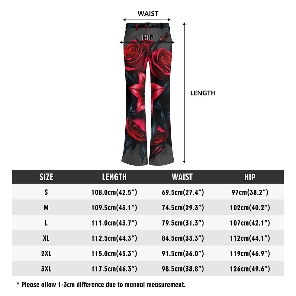 Thumbnail: Raven’s Floral Embrace Flared Pants – Gothic Elegance in Red & Black