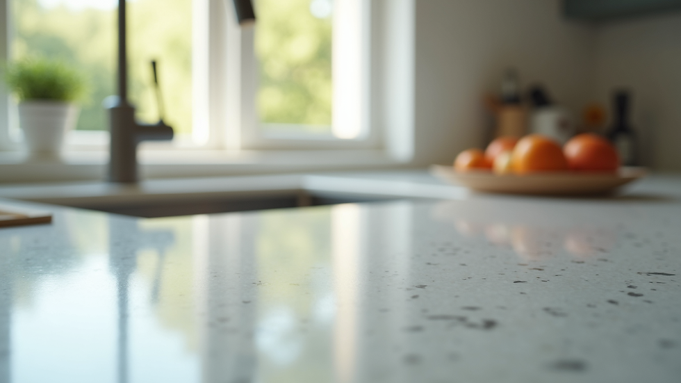 High angle view of a sparkling clean kitchen countertop