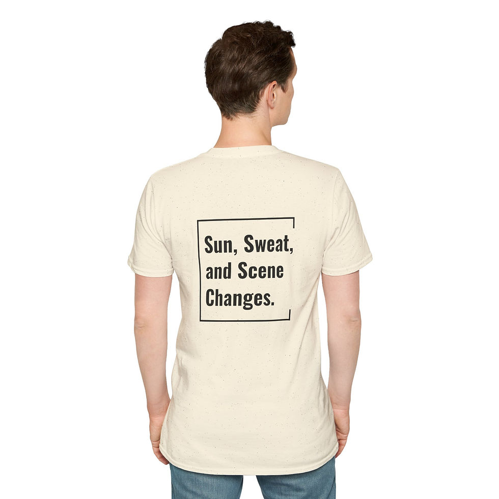 Thumbnail: Unisex T-Shirt | Sun, Sweat, and Scene Changes. (Black Lettering)