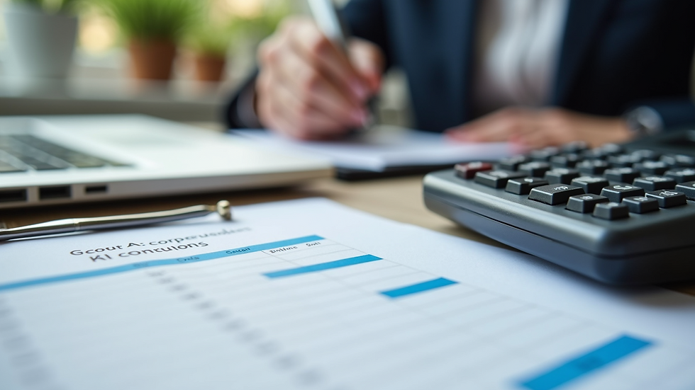 Close-up view of a checklist and calculator on a desk