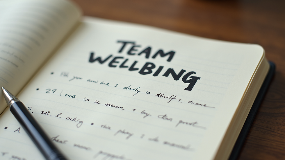 Close-up view of a notebook with handwritten notes on team wellbeing