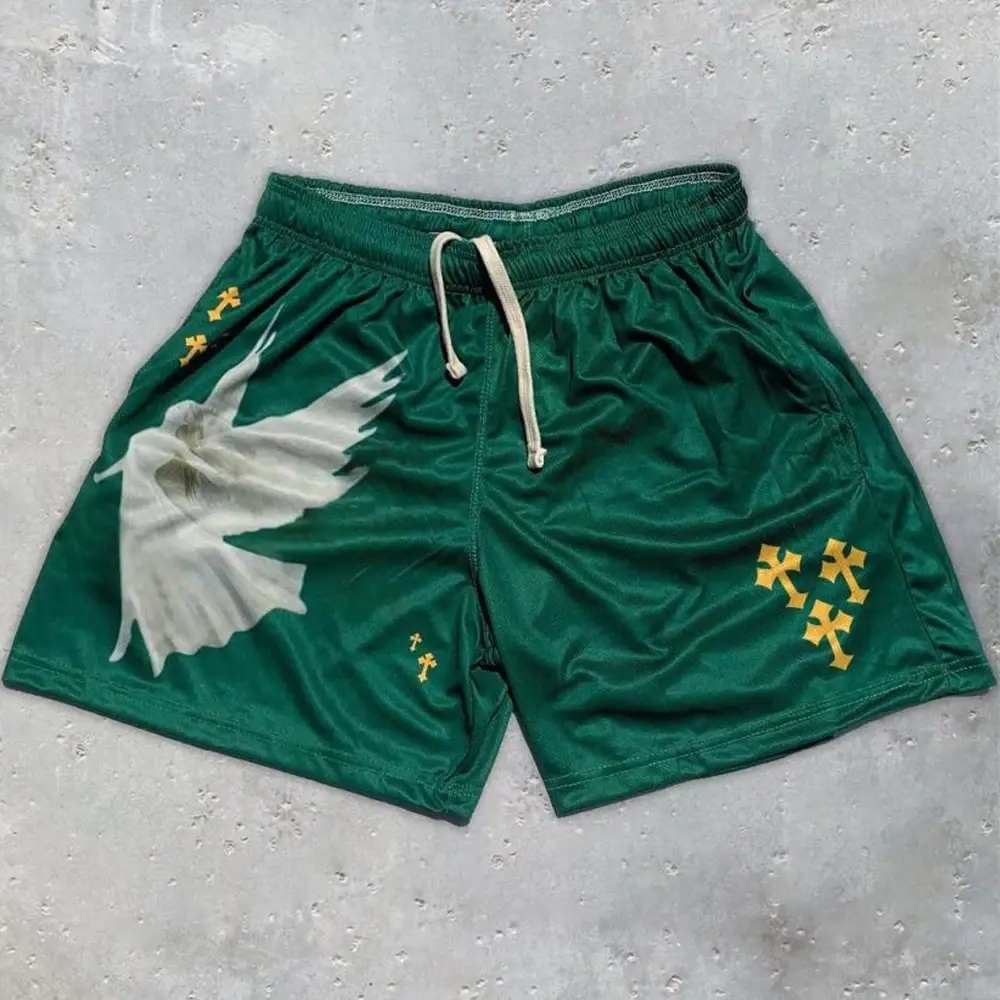 Y2K Gym Shorts  Angel Cross Casual Quick Dry Breathable Basketball Shorts Unisex