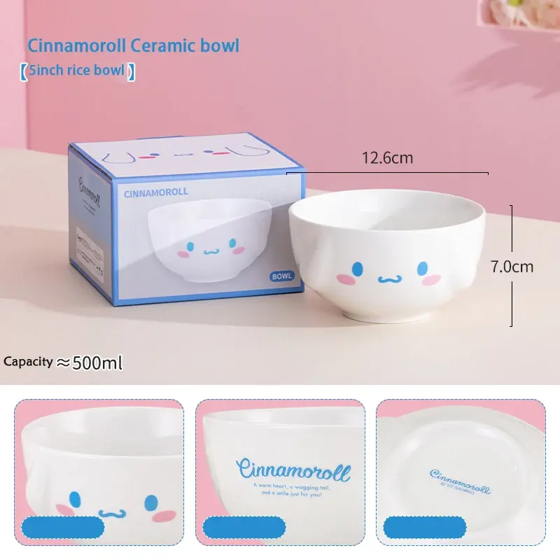 Thumbnail: Sanrio Ceramic Rice/ Ramen Bowls  Cute Cinnamoroll& Kuromi  Cartoon Anime