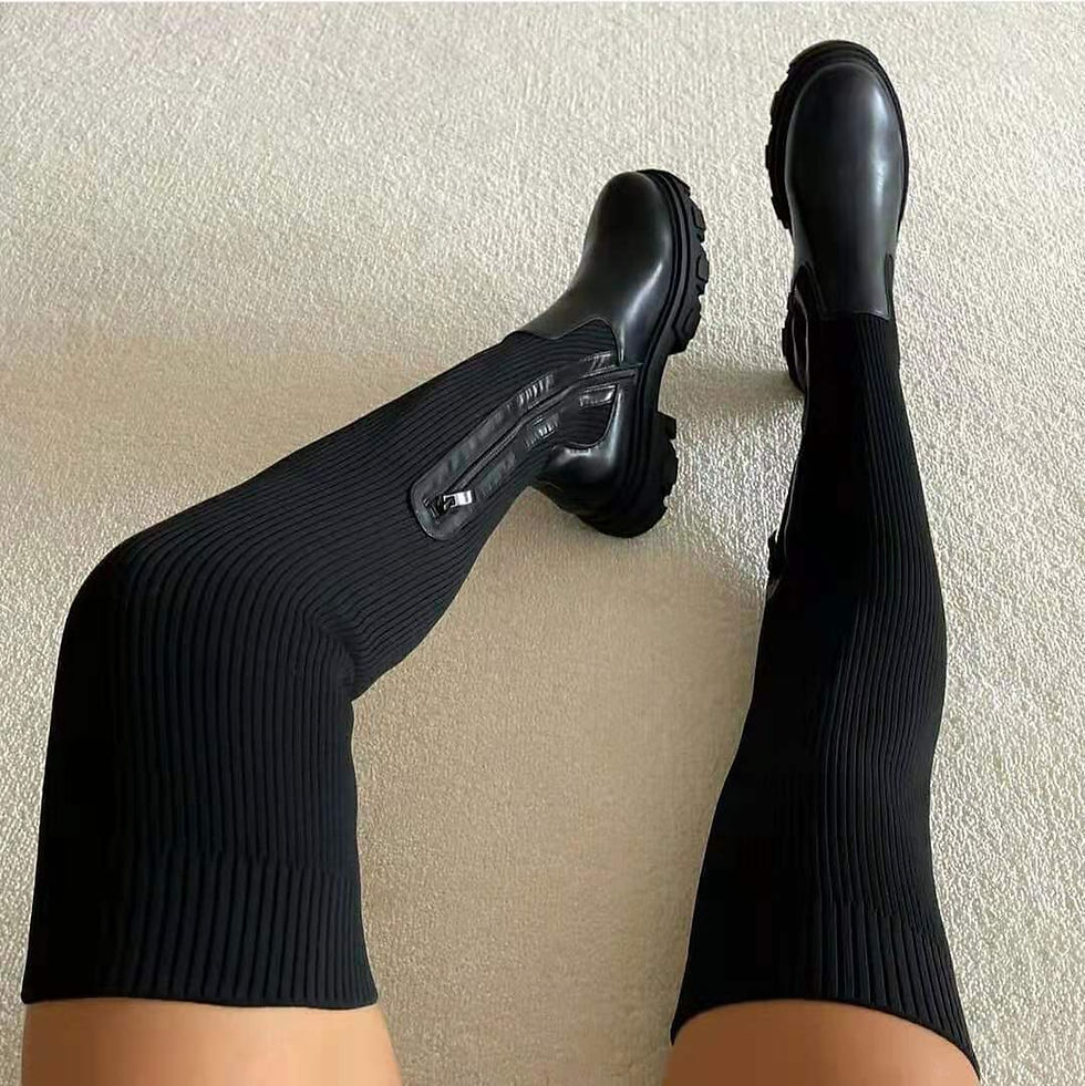 Thumbnail: Flat Knitted Chunky Thigh High Ladies Boots