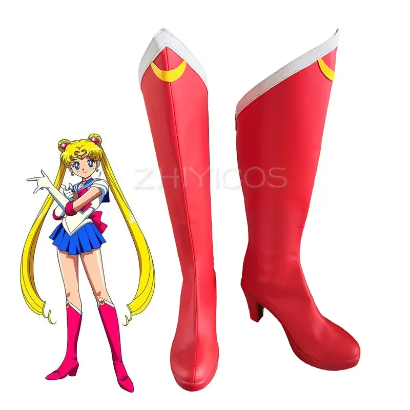 Tsukino Usagi Sailor Moon Shoes Cosplay Boots Red High Heels Zipper-Up