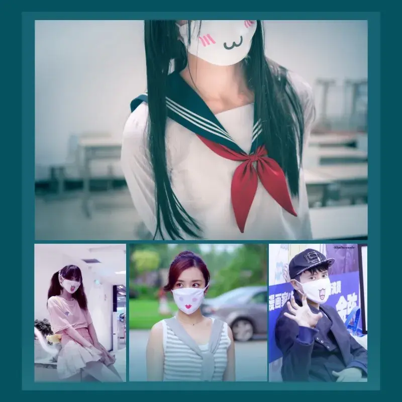 Thumbnail: Cotton Kawaii Funny Anime Expression Mouth Face Mask Smile Breathable Masks