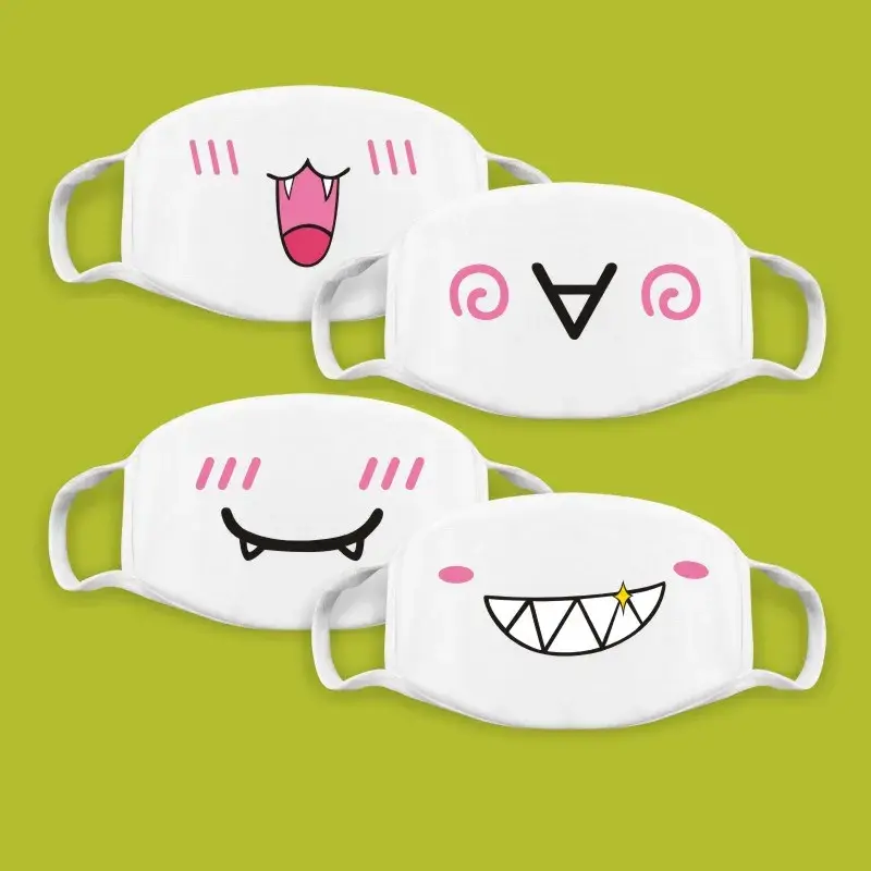 Cotton Kawaii Funny Anime Expression Mouth Face Mask Smile Breathable Masks