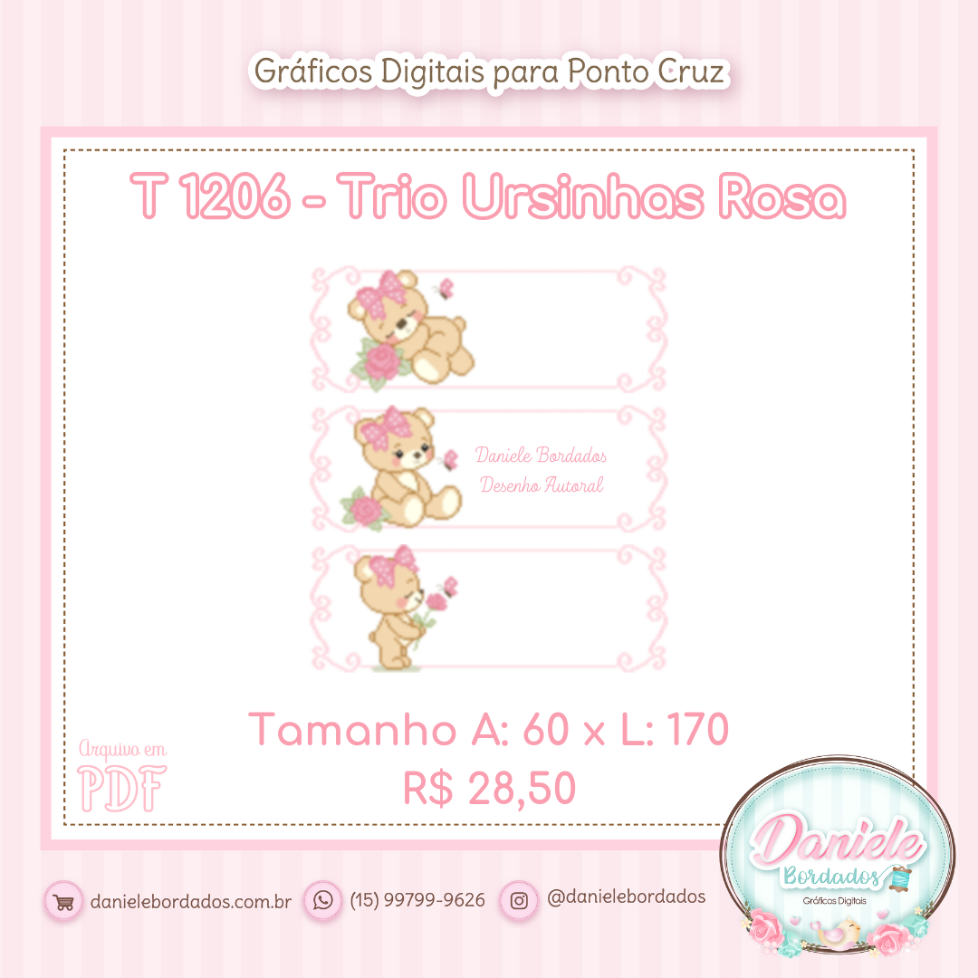 T 1206 - Trio Ursinhas Rosa