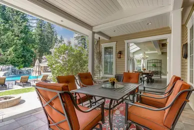 Covered patio and pool area showcasing site improvement expertise