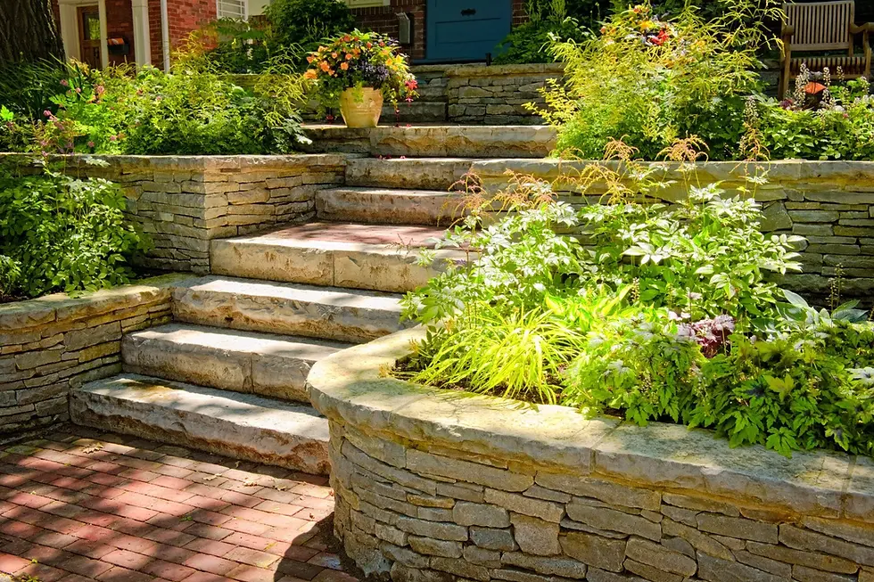 Stone steps and retaining walls showcasing site improvement expertise