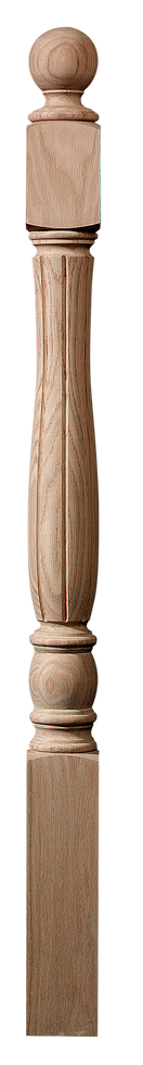 Close-up view of a wooden newel post