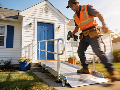 Trusted local accessibility experts installing a home ramp.