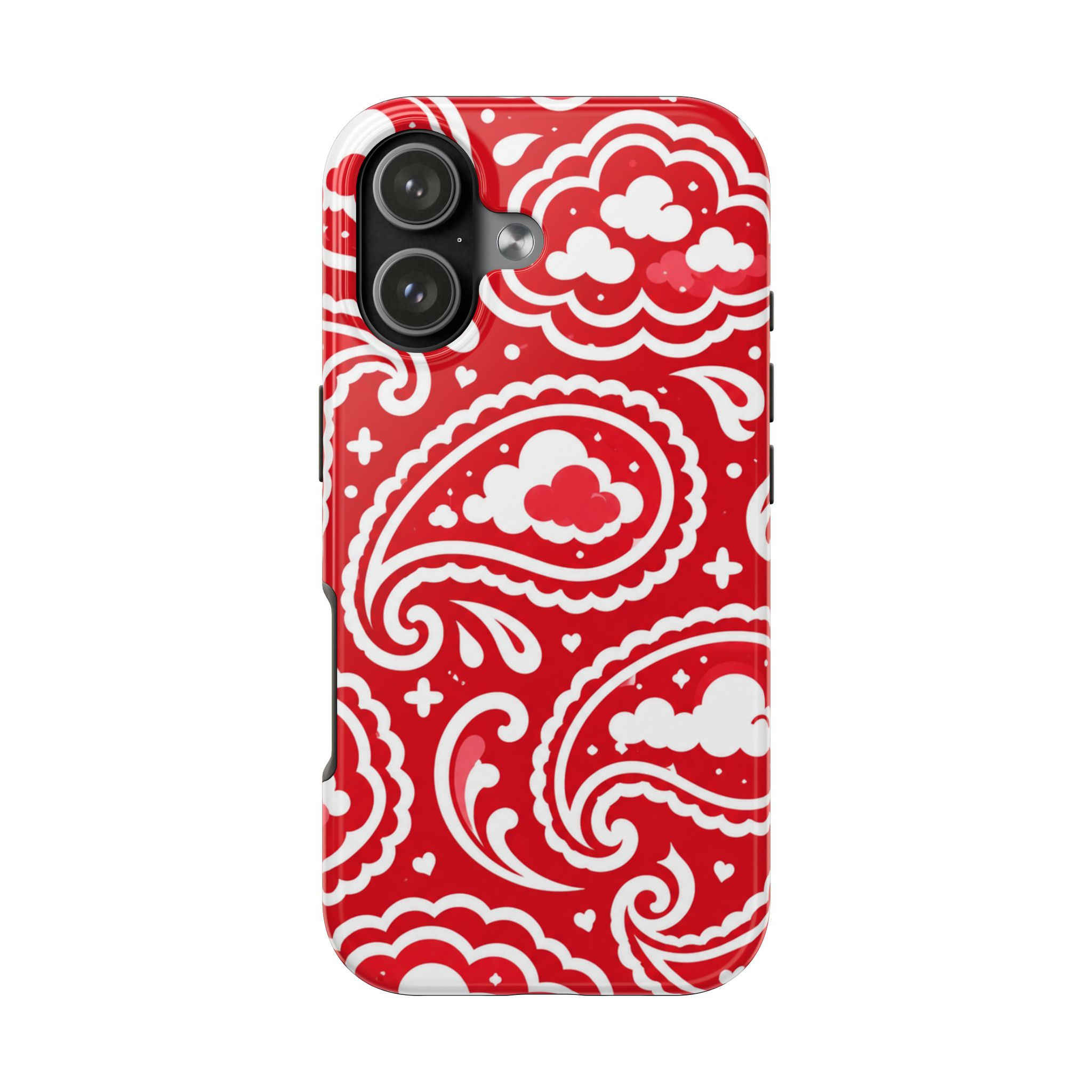 Red Paisley Clouds Tough Phone Case — Pastel Boho Protective Cover