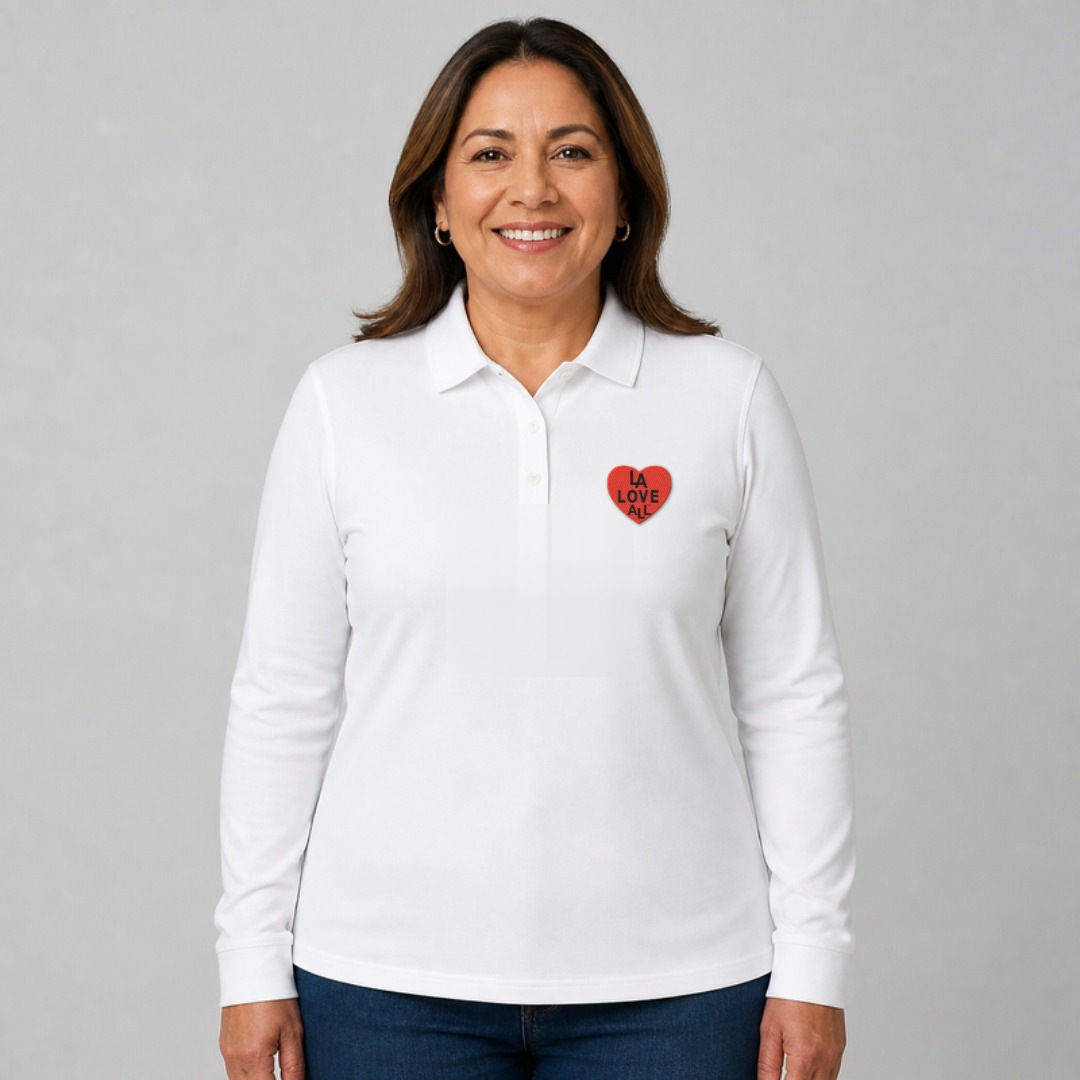 LA Love All™ long-sleeve polo with embroidered left-chest heart logo