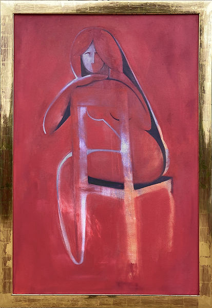 Red Seated Figure | Oil Painting on Canvas | 150cm x 100cm | Triptych of Seated Figures | Maxim Burnett Artist | Triptych | Cancer Period | Painting | Contemporary Art | Artist Studio | City and Guilds London