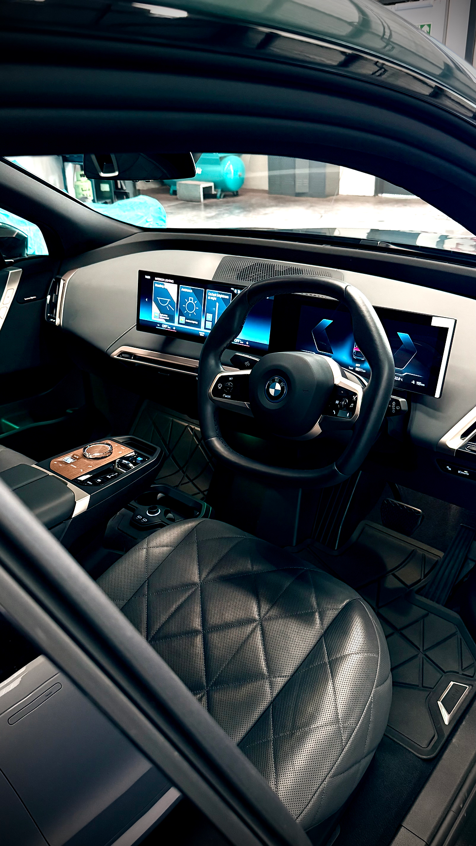 Clean car interior with a modern digital dashboard and luxurious leather seats