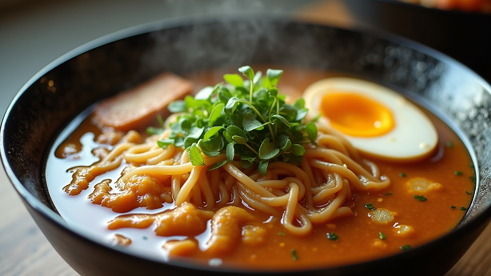 High angle view of a ramen bowl