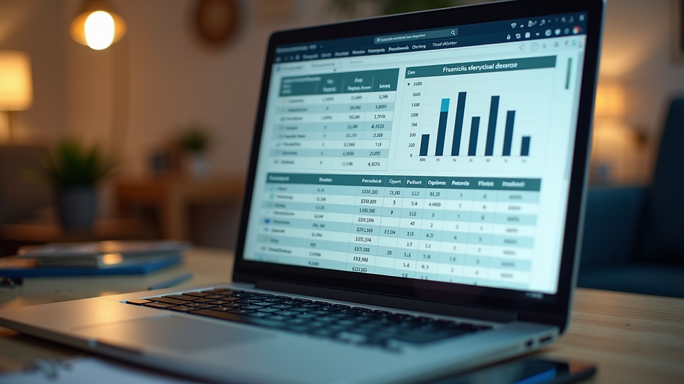 Close-up view of a laptop screen showing financial planning spreadsheets
