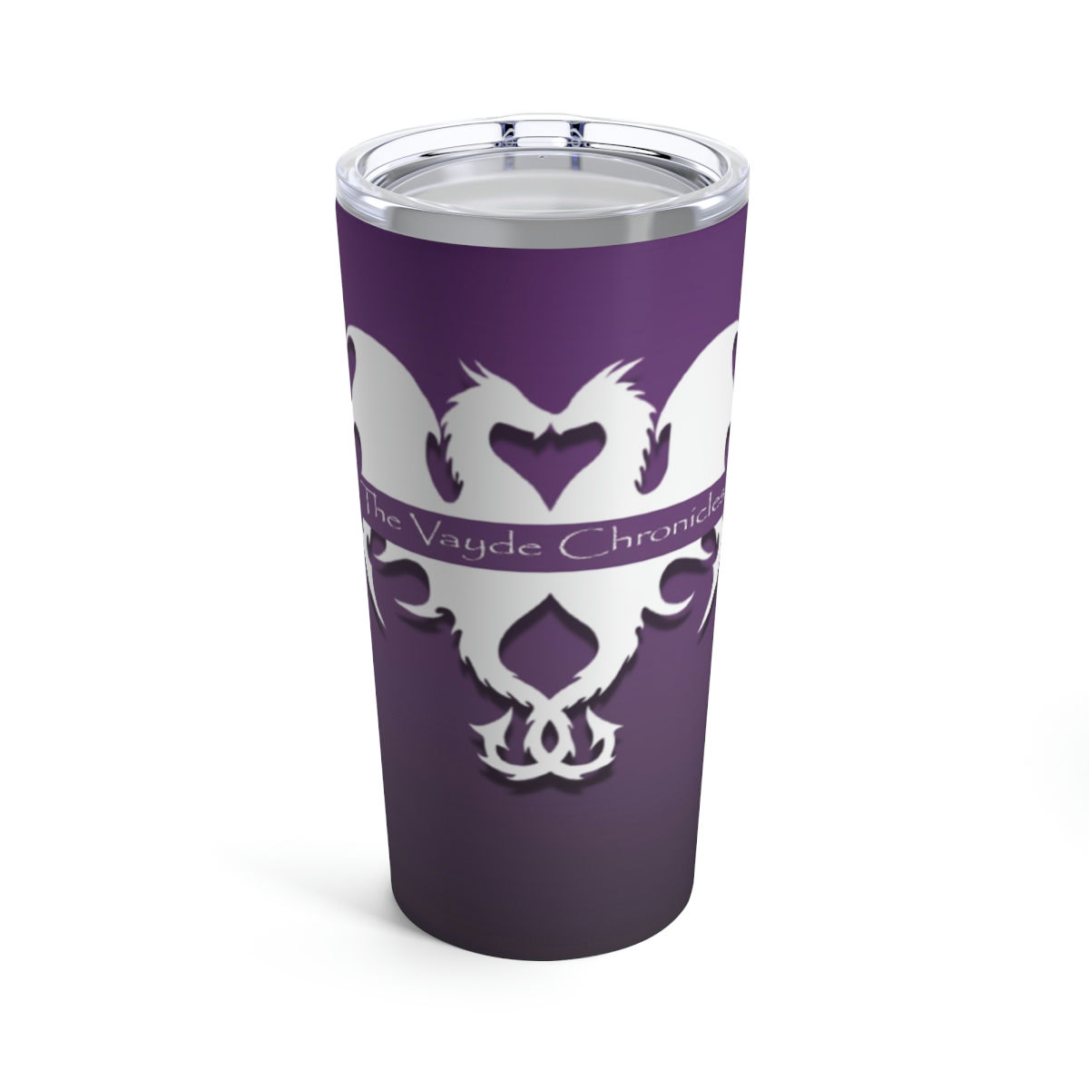 Vayde Chronicles Dual Dragon Logo Tumbler, 20oz Purple Ombre, White Logo