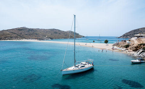 anchored sailing boat for weekly charter