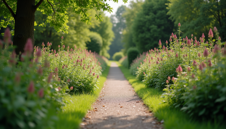 High angle view of a serene garden path symbolizing a journey toward healing