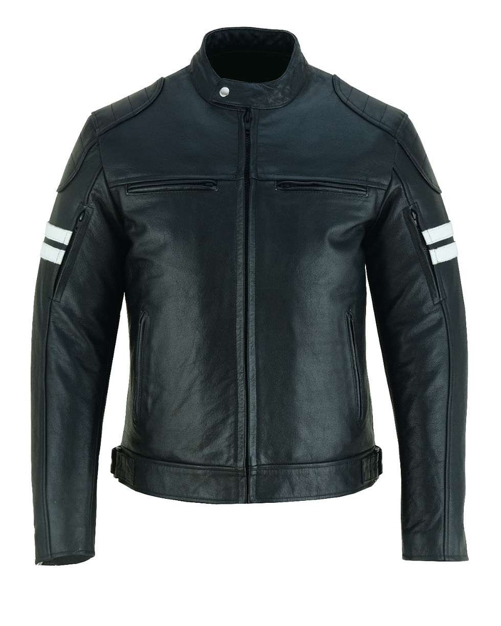 Miniatura: White Straps Bikers leather Jacket Cowhide Leather
