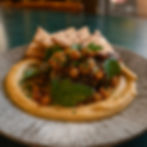 Hummus, Sweet & Sour Eggplant, Crispy Chickpeas, Pita