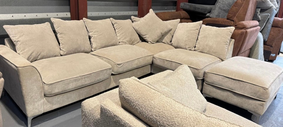 Furniture village corner sofa and foot stall