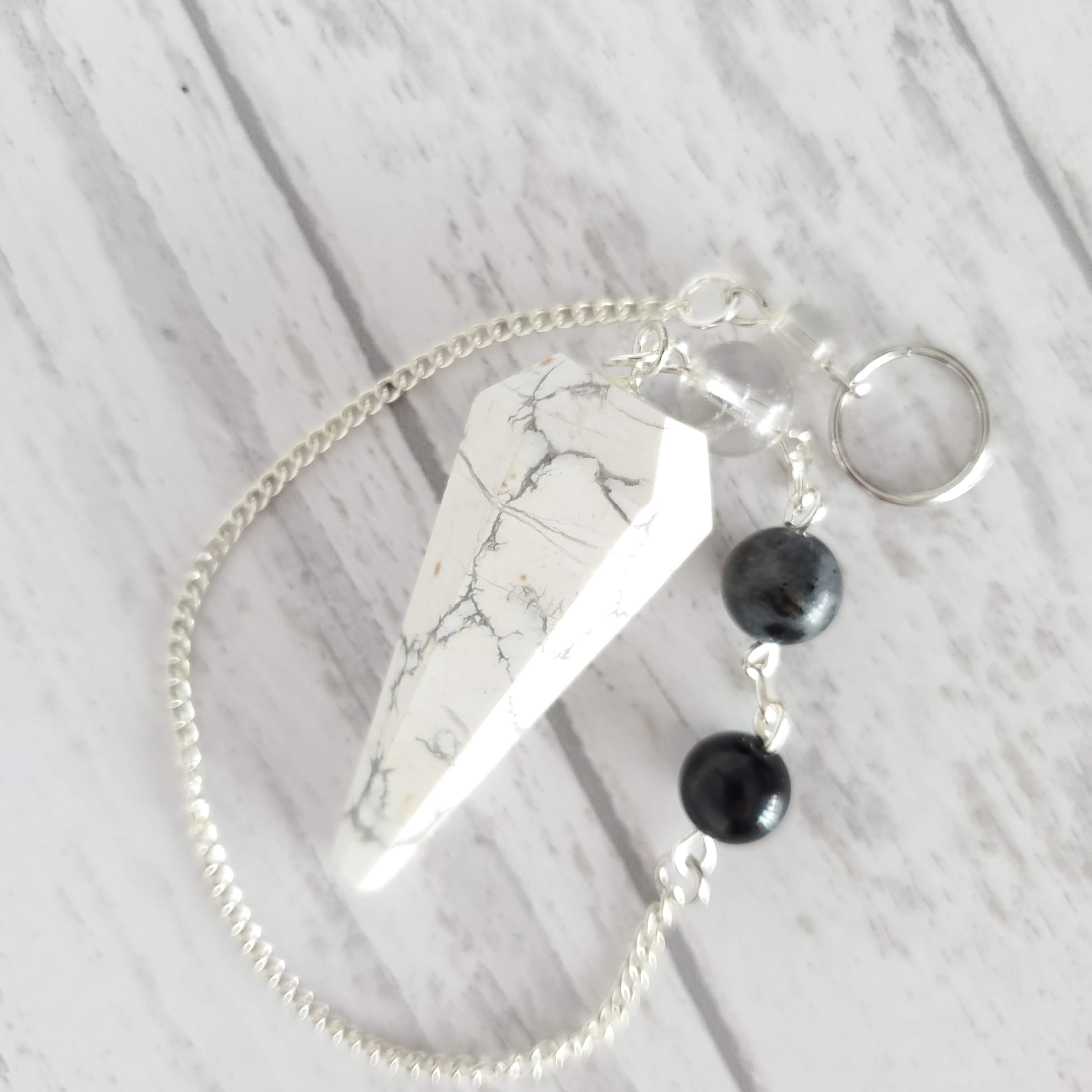 Clarity Pendulum: Howlite, Quartz, Black Labradorite, Obsidian