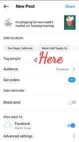 An image of where to find the "tag people" section on Instagram.