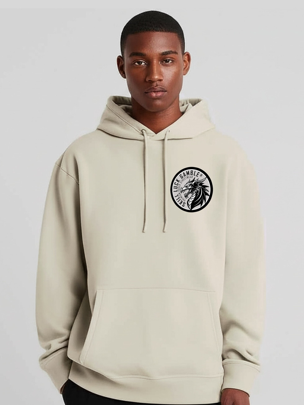 Male poker player wearing Question Hoodie Bone - Premium 400GSM streetwear Australia