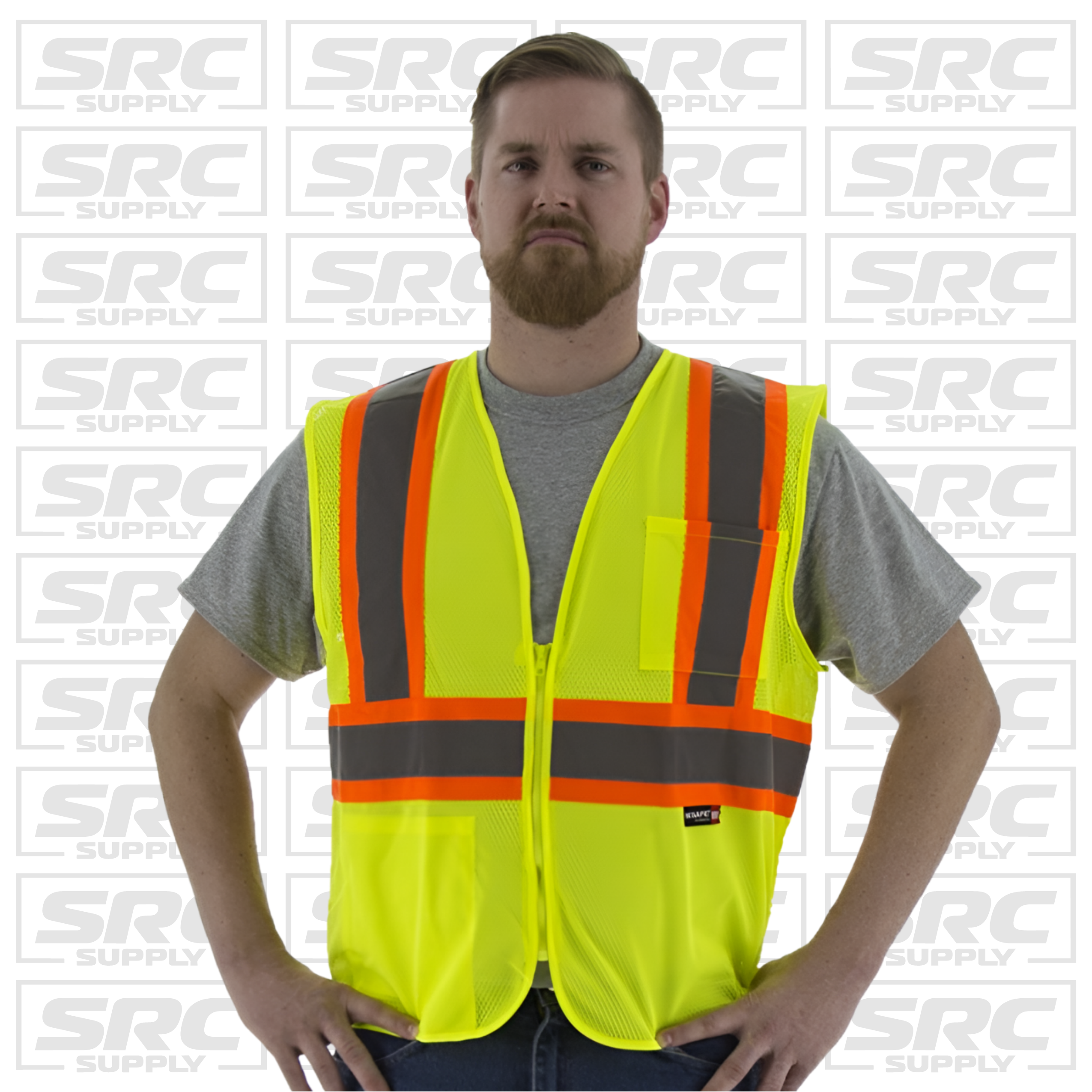 MAJESTIC® LIME W/ DOT STRIPING HI-VIZ MESH VEST ANSI 2