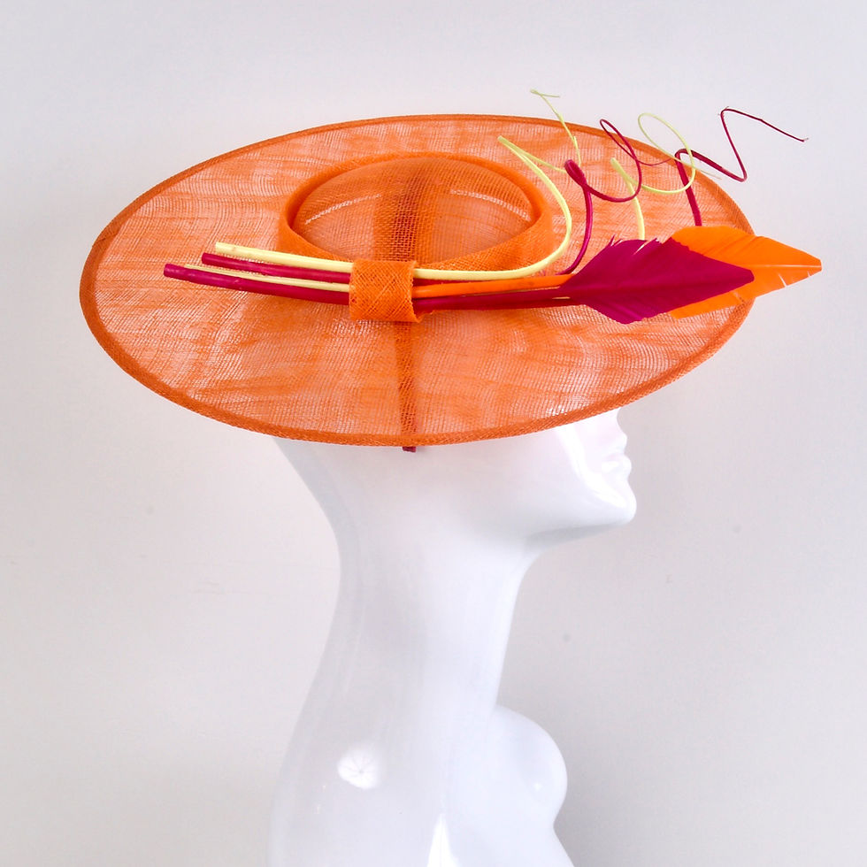 Thumbnail: Orange hat with pink and yellow trimmings side view