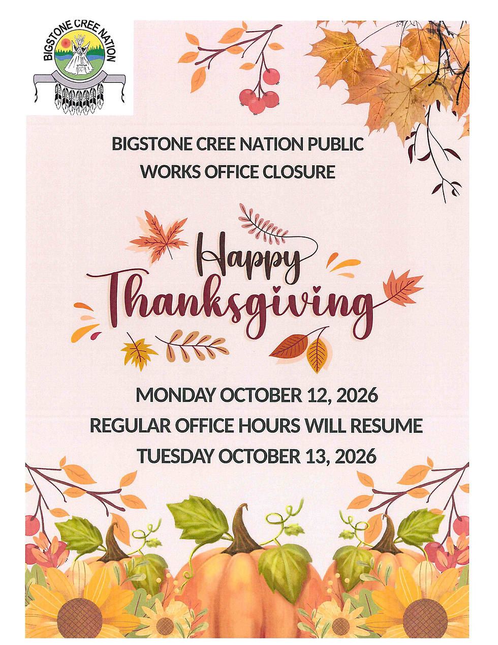 BCN PUBLIC WORKS THANKSGIVING CLOSURE 2026