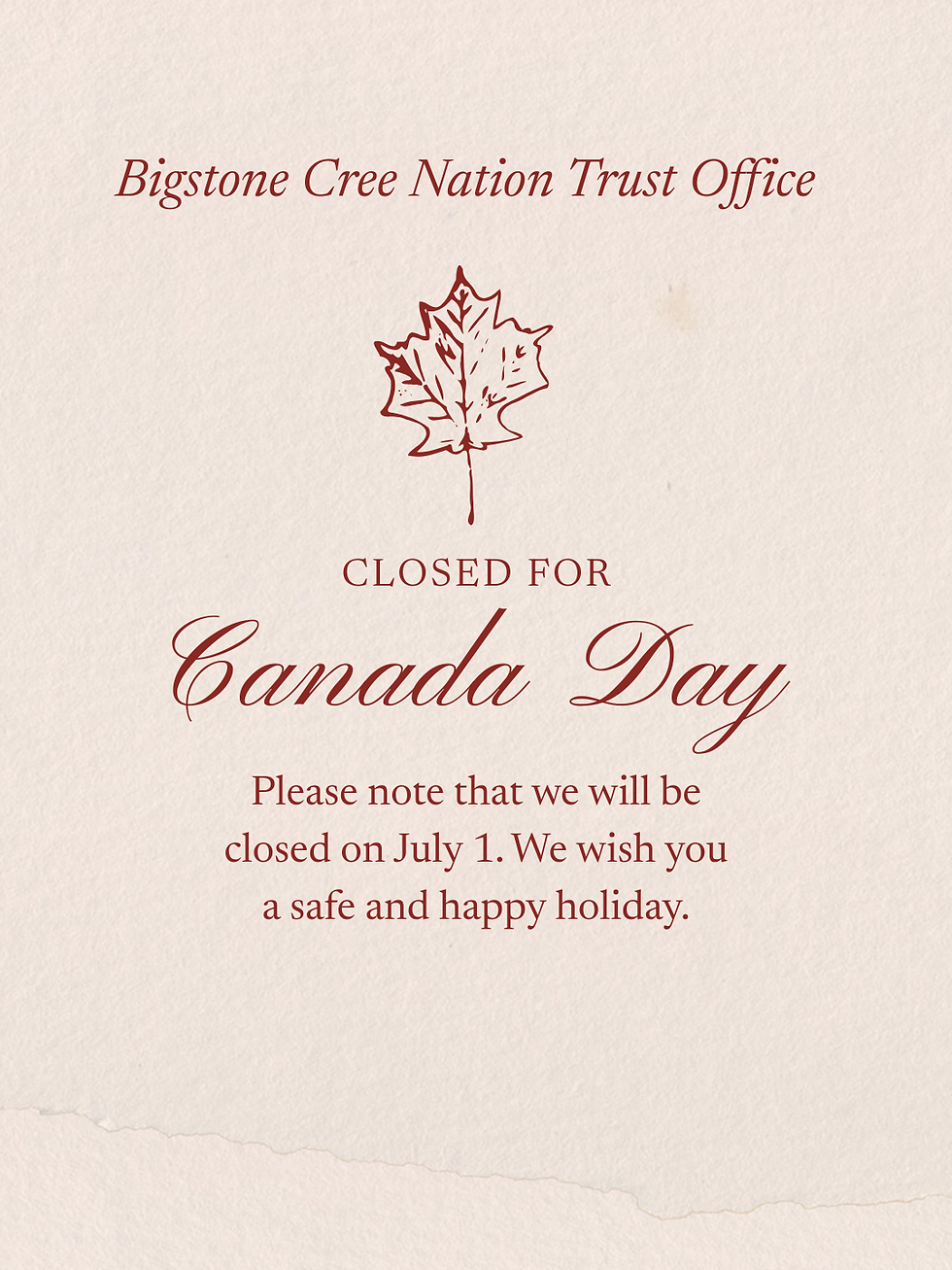 BCN Trust Canada Day Office Closed