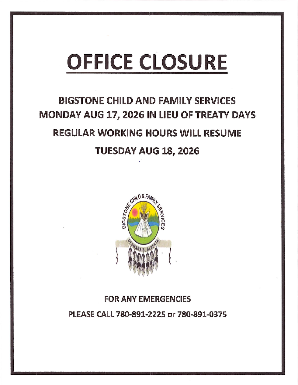 OFFICE CLOSURE CFS