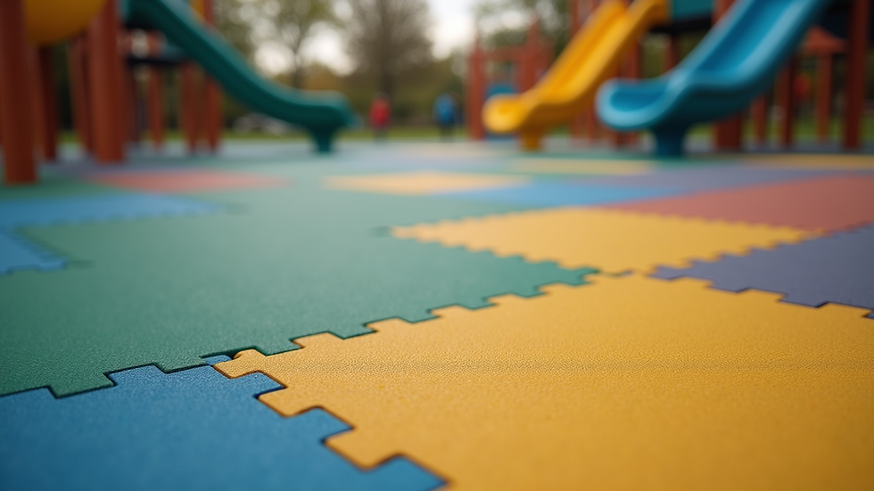 Close-up view of playground surface with rubber safety mat