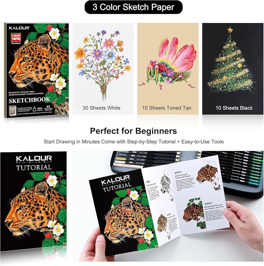 Miniatura: KALOUR ESTUCHE 120 LÁPICES DE COLORES Y CUADERNOS DE BOCETOS