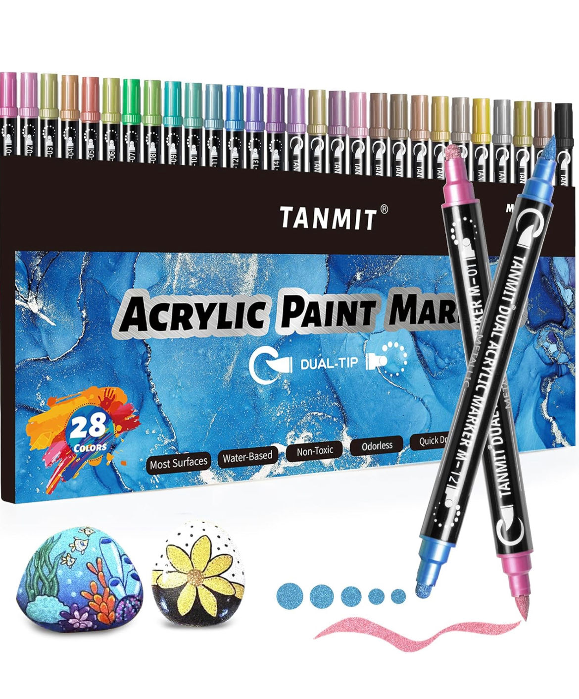 MARCADORES ACRÍLICOS METÁLICOS (28 UNID) DOBLE PUNTA