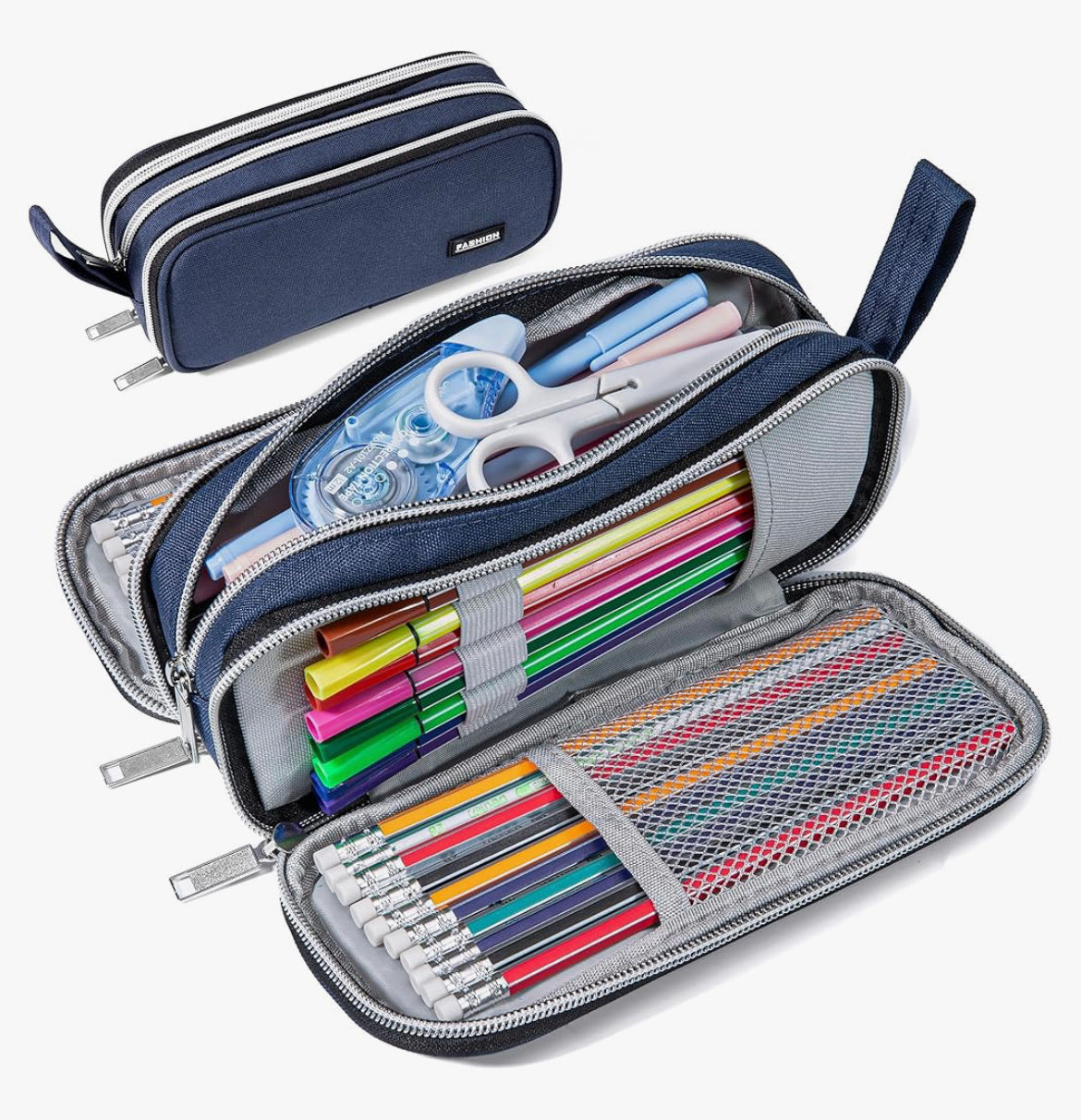 BOMENNE CARTUCHERA AZUL CON 3 COMPARTIMIENTOS