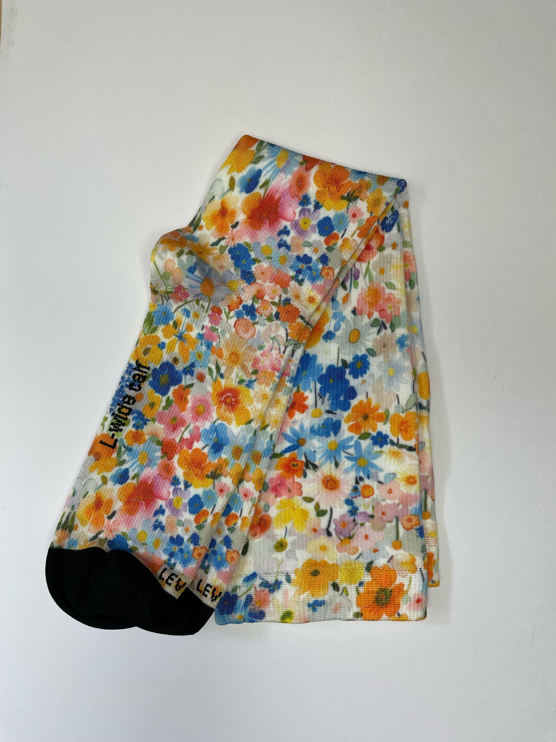 Media Flores Azul  - Fucsia. 7SM203025