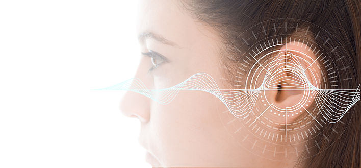 Hearing test showing ear of young woman