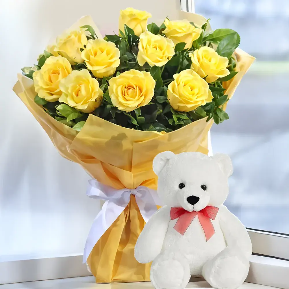 Yellow Roses & Teddy