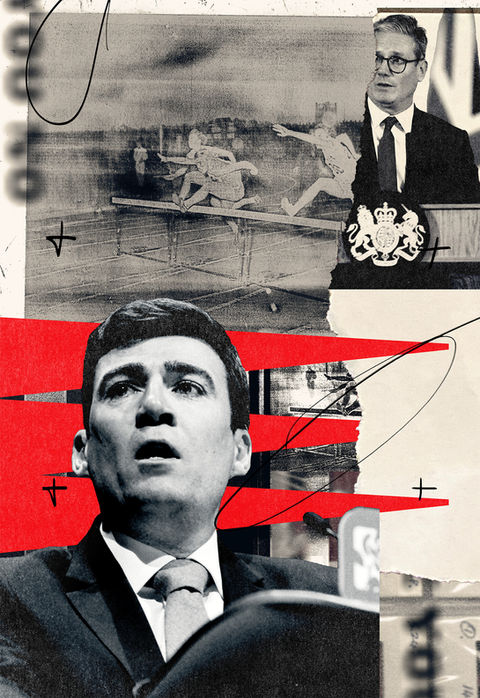 editorial politics. Large image of Andy burnham in a collage depicting the priministerr race in the uk