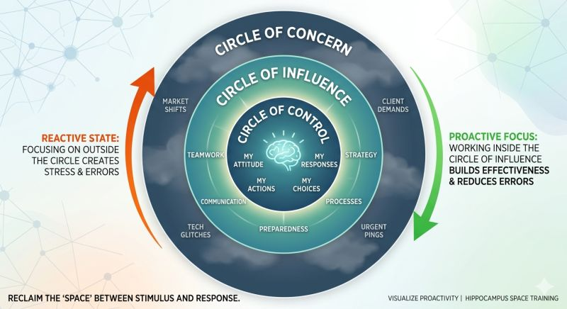 Diagram of control, influence, and concern circles for proactive focus.