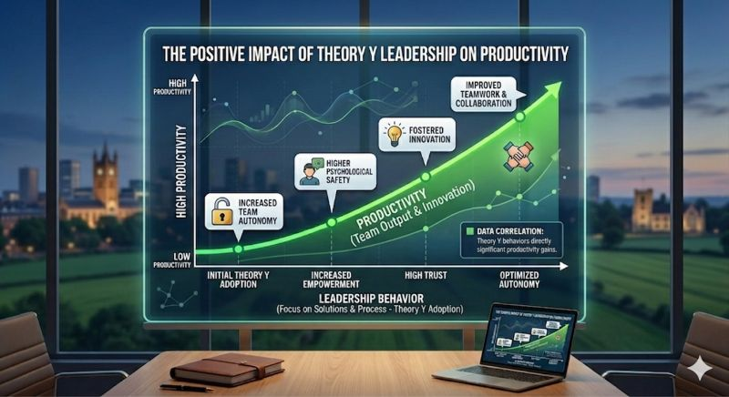 Chart showing Theory Y leadership increasing productivity.