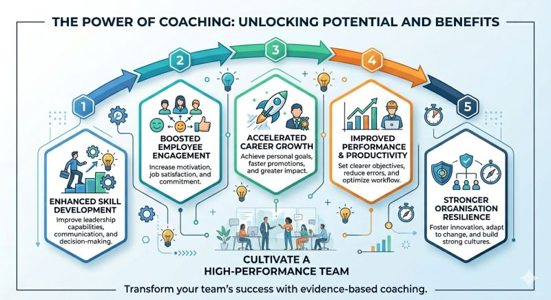 Infographic: 5 steps to cultivate a high-performance team through coaching.